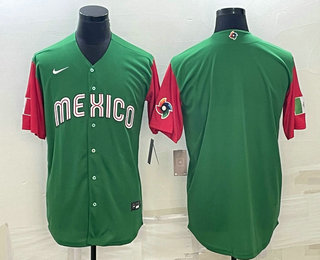 Men%27s Mexico Baseball Blank 2023 Green World With Patch Classic Stitched Jerseys->2023 world baseball classic->MLB Jersey